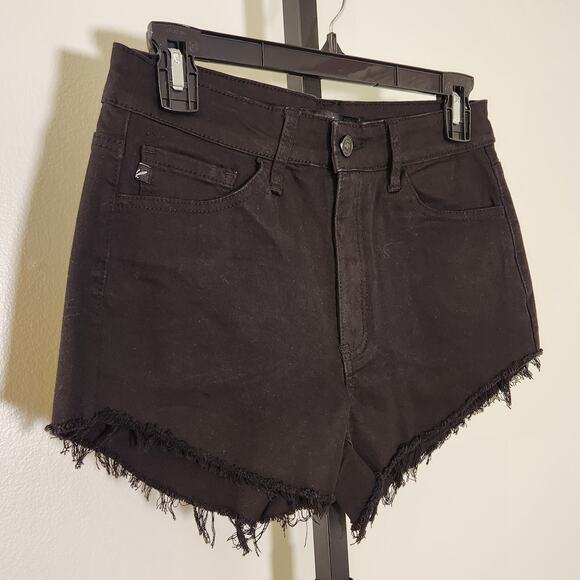 KANCAN NWT High Rise Distressed Black Denim Shorts, Size 9 - Picture 7 of 13
